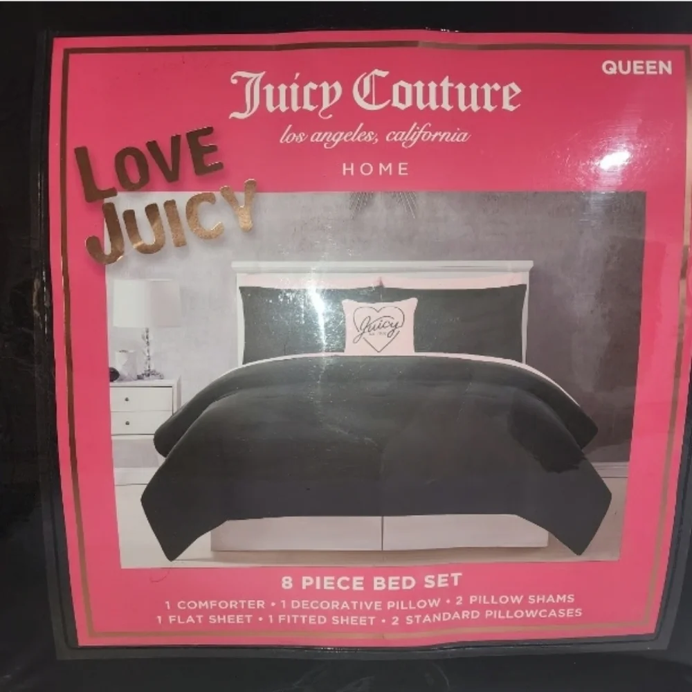 Juicy Couture Black & Blush 8pc Bedding Set -Queen